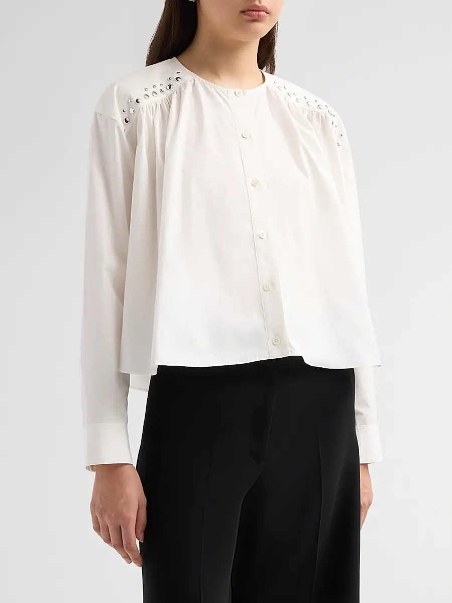 3.1 Phillip Lim Women's Studded Cotton Poplin Gathered Blouse | Thumbnail 4 3.1 Phillip Lim Women's Studded Cotton Poplin Gathered Blouse | Thumbnail 4