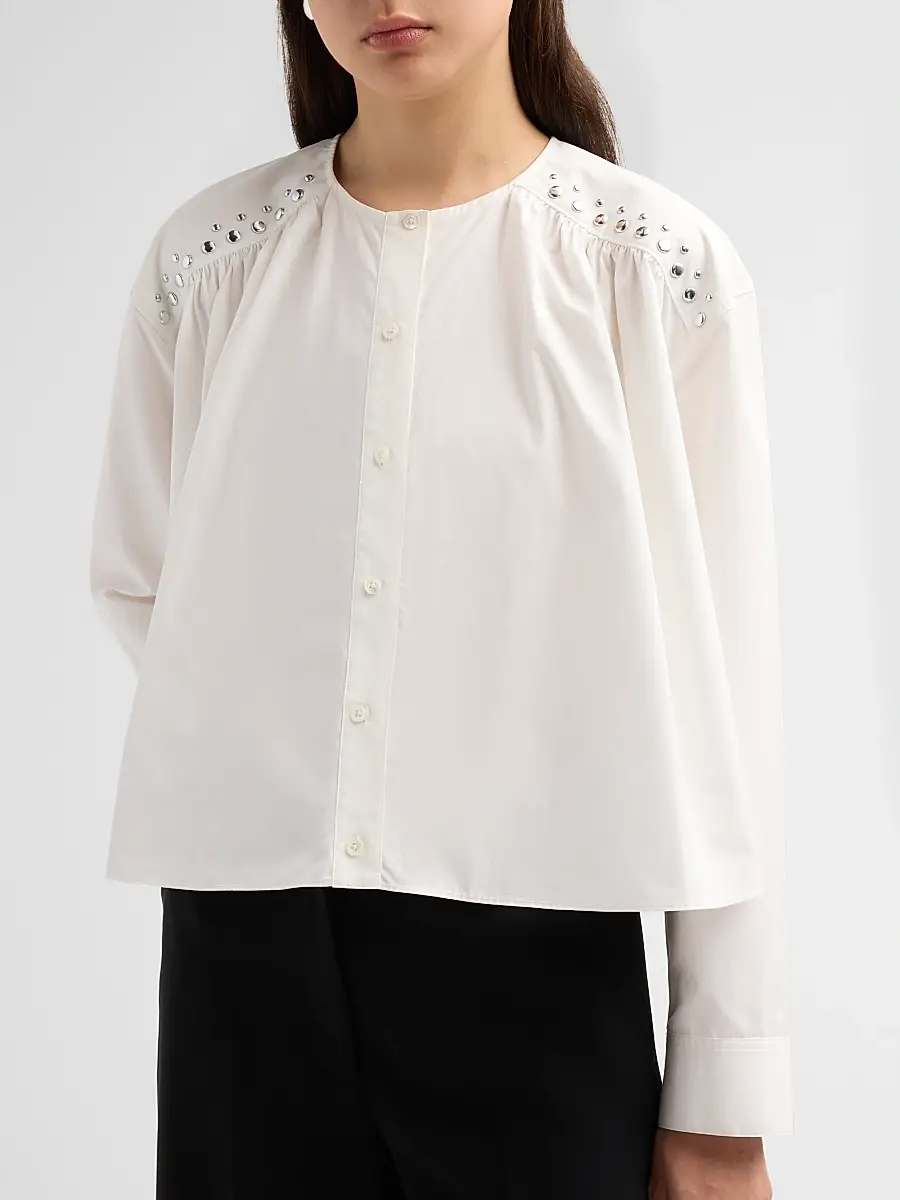 3.1 Phillip Lim Women's Studded Cotton Poplin Gathered Blouse | Thumbnail 5 3.1 Phillip Lim Women's Studded Cotton Poplin Gathered Blouse | Thumbnail 5