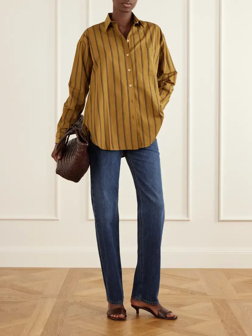 Jamie Haller The Essential Striped Cotton And Silk-blend Shirt - Brown | Thumbnail 2 Jamie Haller The Essential Striped Cotton And Silk-blend Shirt - Brown | Thumbnail 2