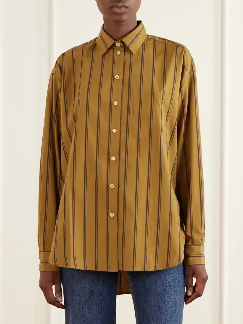 Jamie Haller The Essential Striped Cotton And Silk-blend Shirt - Brown | Thumbnail 3 Jamie Haller The Essential Striped Cotton And Silk-blend Shirt - Brown | Thumbnail 3