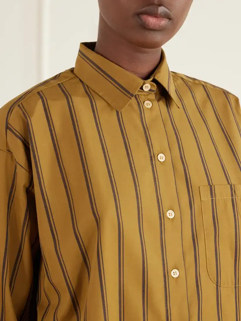 Jamie Haller The Essential Striped Cotton And Silk-blend Shirt - Brown | Thumbnail 5 Jamie Haller The Essential Striped Cotton And Silk-blend Shirt - Brown | Thumbnail 5