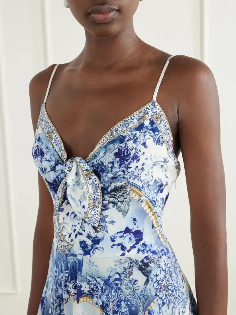 Camilla Porcelain Parlour Tie-detail Crystal-embellished Printed Silk Maxi Dress | Thumbnail 4
