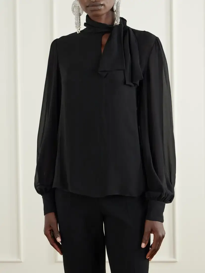Valentino Garavani Bow-detailed Silk-georgette Blouse | Thumbnail 3 Valentino Garavani Bow-detailed Silk-georgette Blouse | Thumbnail 3