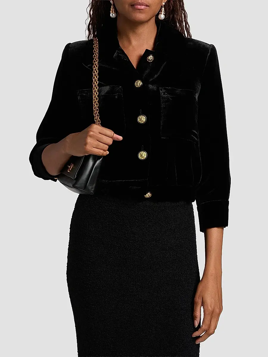 L'Agence Women's Jia Cropped Velvet Jacket | Thumbnail 3