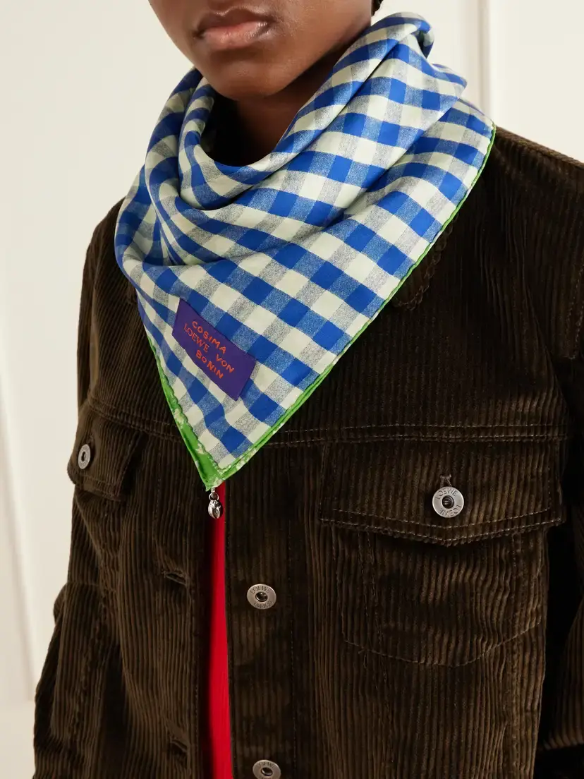 Loewe Checked And Floral-print Silk Scarf | Thumbnail 3 Loewe Checked And Floral-print Silk Scarf | Thumbnail 3