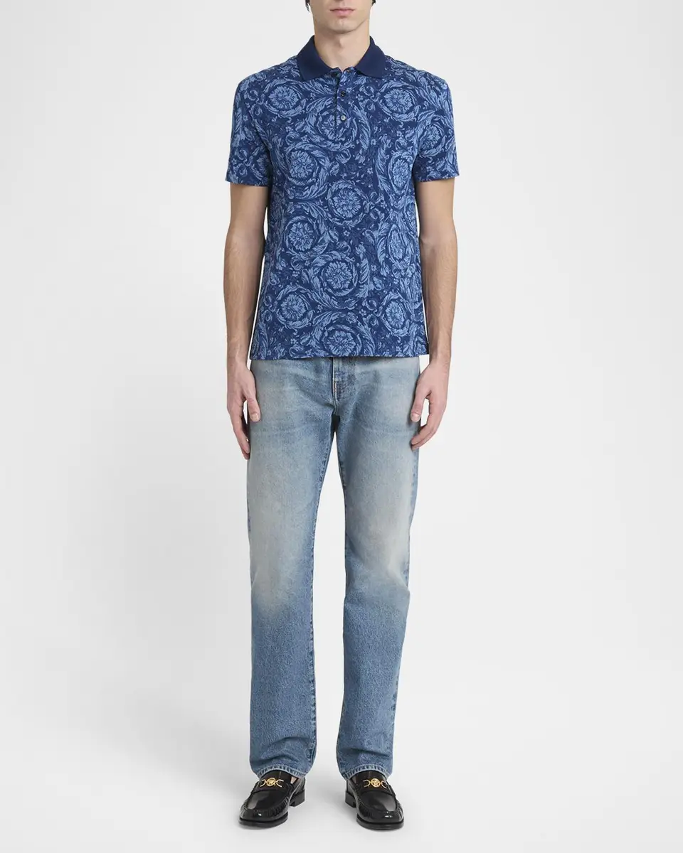 Versace Men's Iconic Barocco Pique Polo Shirt | Thumbnail 2