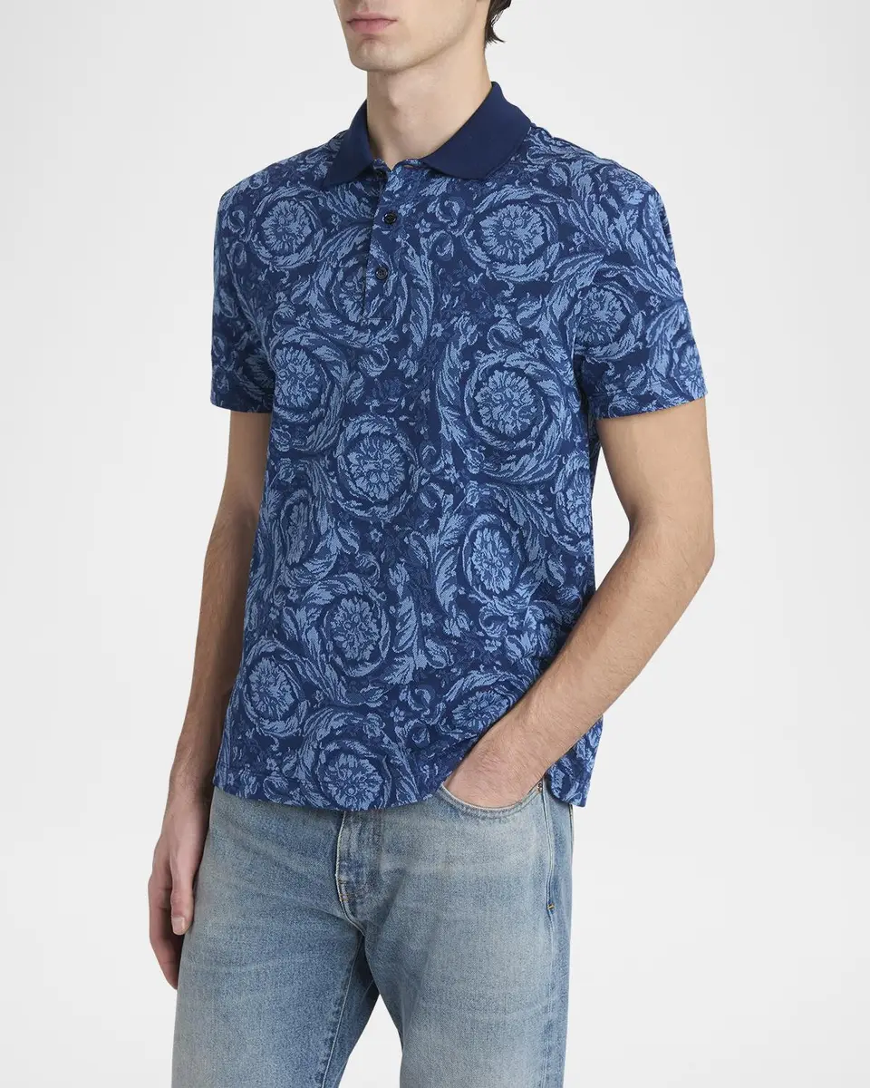 Versace Men's Iconic Barocco Pique Polo Shirt | Thumbnail 4