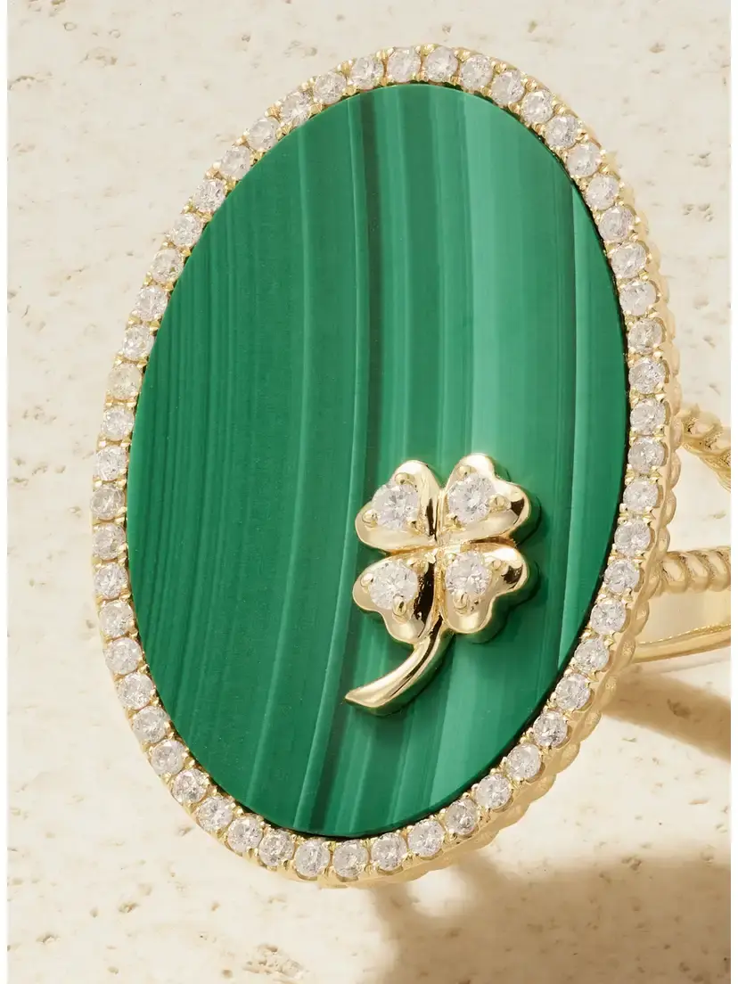 Yvonne Léon Médaillon Trèfle 9-karat Gold, Malachite And Diamond Ring - Green | Thumbnail 4 Yvonne Léon Médaillon Trèfle 9-karat Gold, Malachite And Diamond Ring - Green | Thumbnail 4