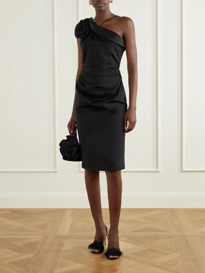 Magda Butrym One-shoulder Appliquéd Gathered Cotton And Silk-blend Midi Dress | Thumbnail 2