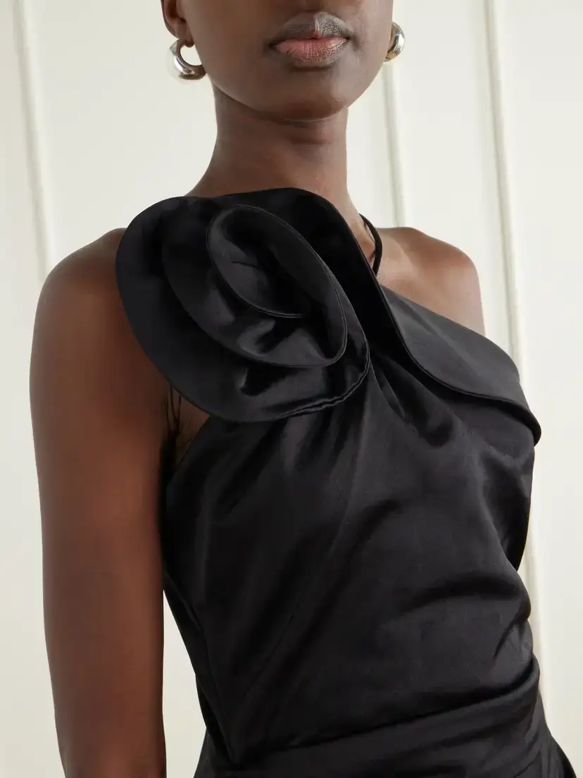 Magda Butrym One-shoulder Appliquéd Gathered Cotton And Silk-blend Midi Dress | Thumbnail 4