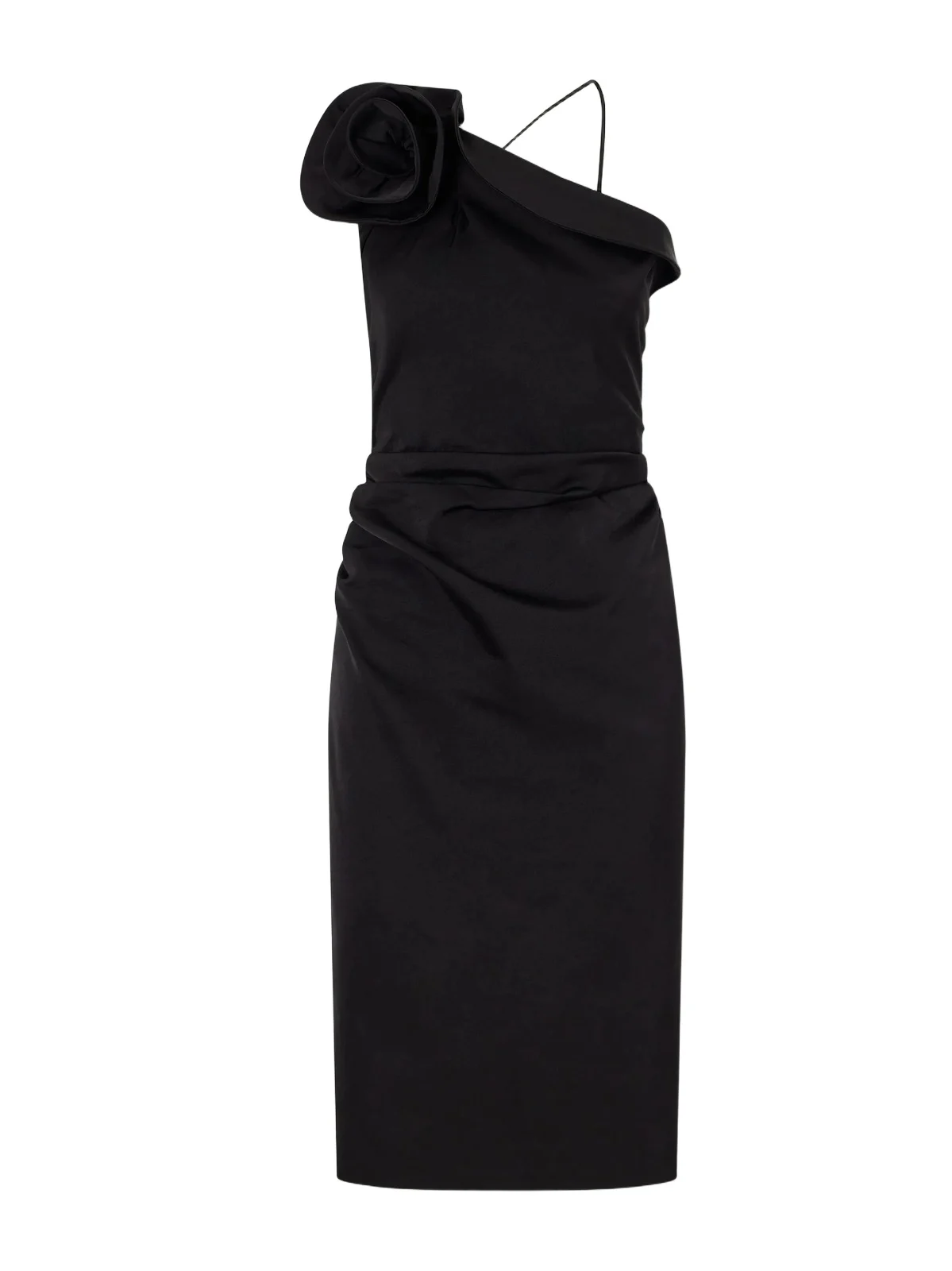 Magda Butrym One-shoulder Appliquéd Gathered Cotton And Silk-blend Midi Dress
