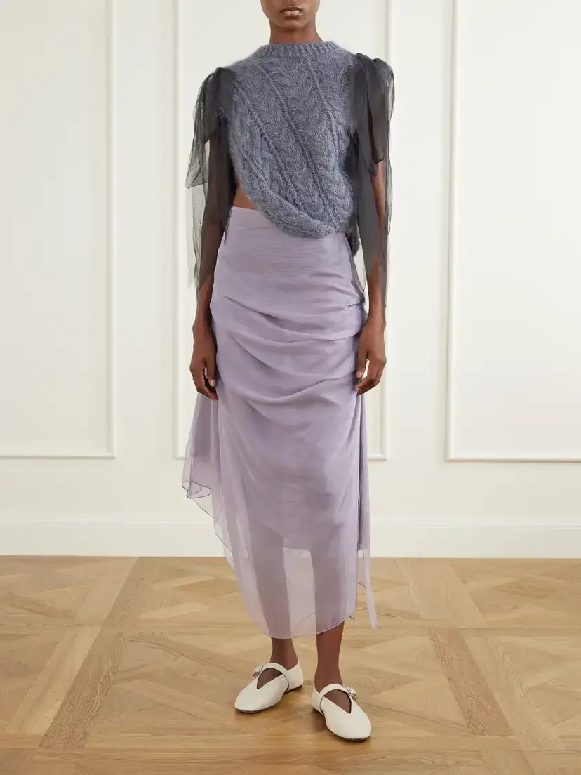 Pauline Dujancourt Winnie Chiffon-trimmed Wool-blend Sweater | Thumbnail 2 Pauline Dujancourt Winnie Chiffon-trimmed Wool-blend Sweater | Thumbnail 2