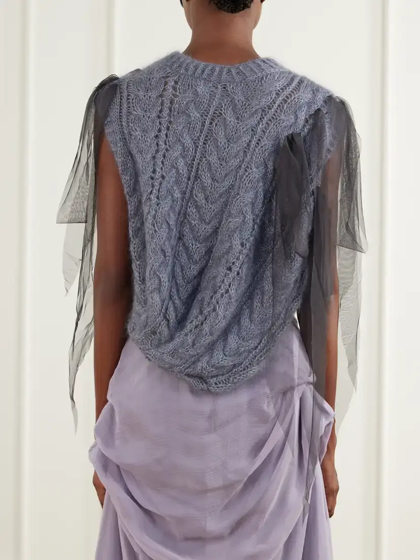 Pauline Dujancourt Winnie Chiffon-trimmed Wool-blend Sweater | Thumbnail 3 Pauline Dujancourt Winnie Chiffon-trimmed Wool-blend Sweater | Thumbnail 3