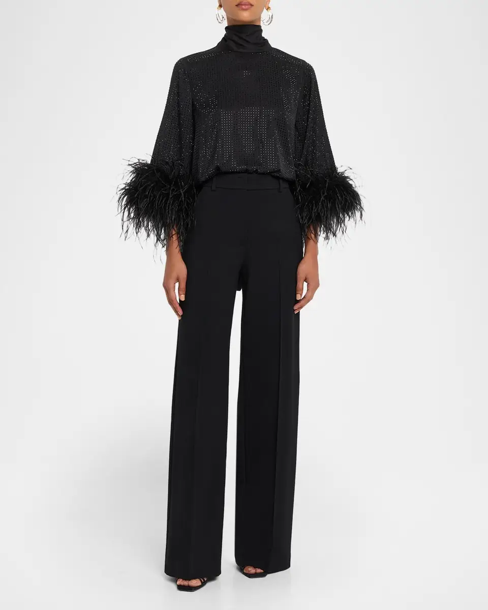 Ungaro Claire Strass Feather-Cuff Turtleneck Blouse | Thumbnail 2 Ungaro Claire Strass Feather-Cuff Turtleneck Blouse | Thumbnail 2