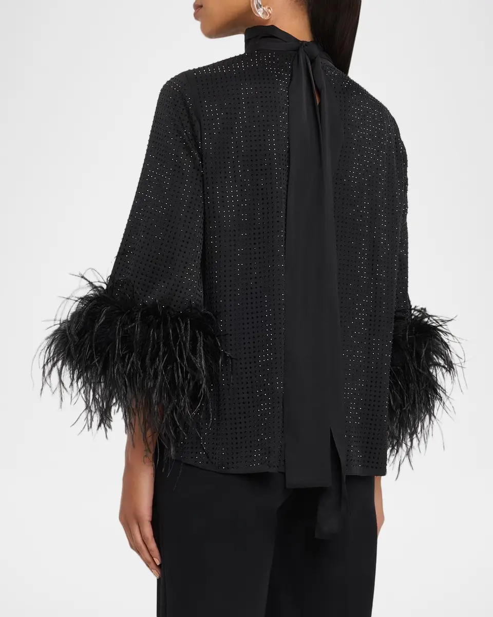 Ungaro Claire Strass Feather-Cuff Turtleneck Blouse | Thumbnail 3 Ungaro Claire Strass Feather-Cuff Turtleneck Blouse | Thumbnail 3