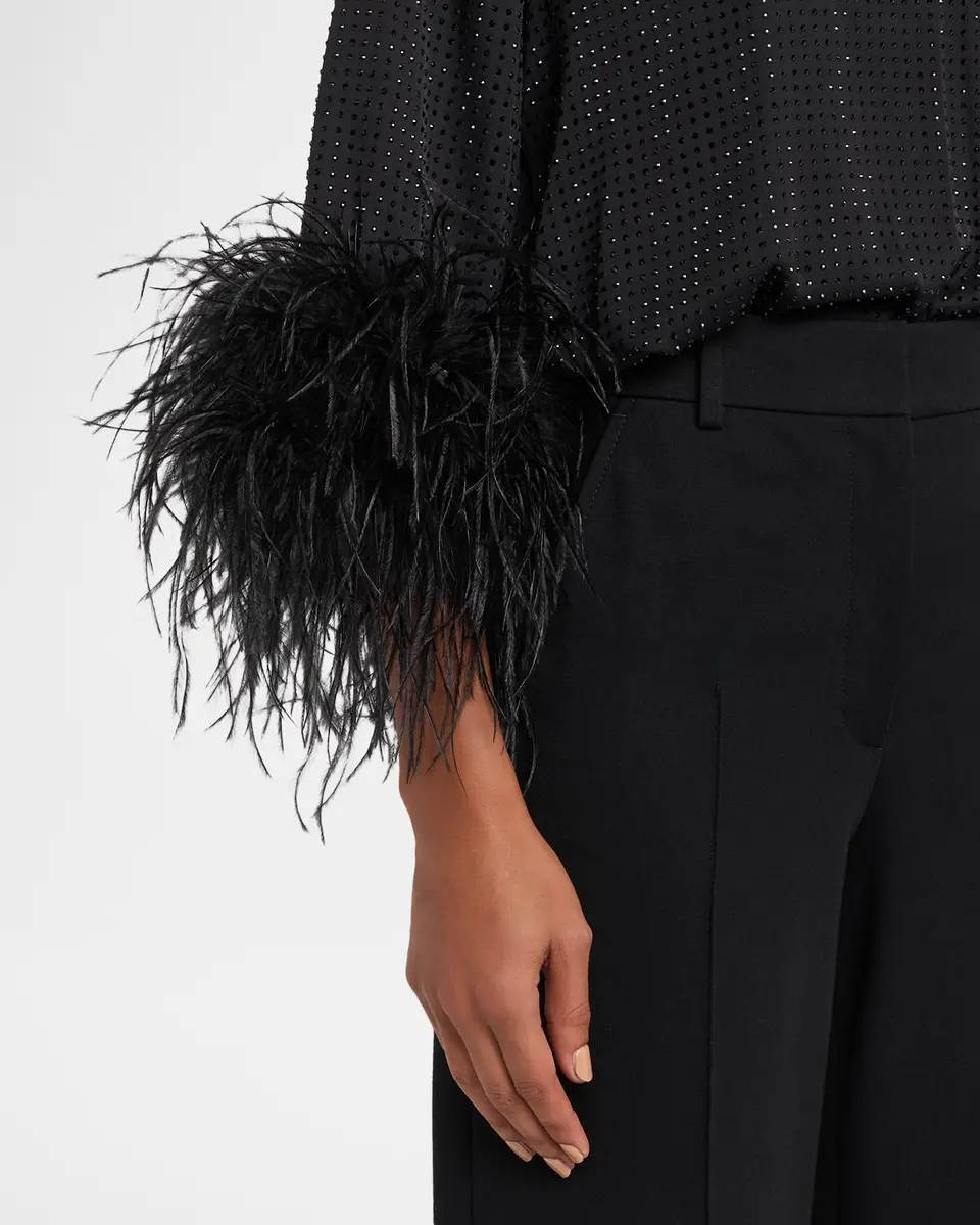 Ungaro Claire Strass Feather-Cuff Turtleneck Blouse | Thumbnail 5 Ungaro Claire Strass Feather-Cuff Turtleneck Blouse | Thumbnail 5