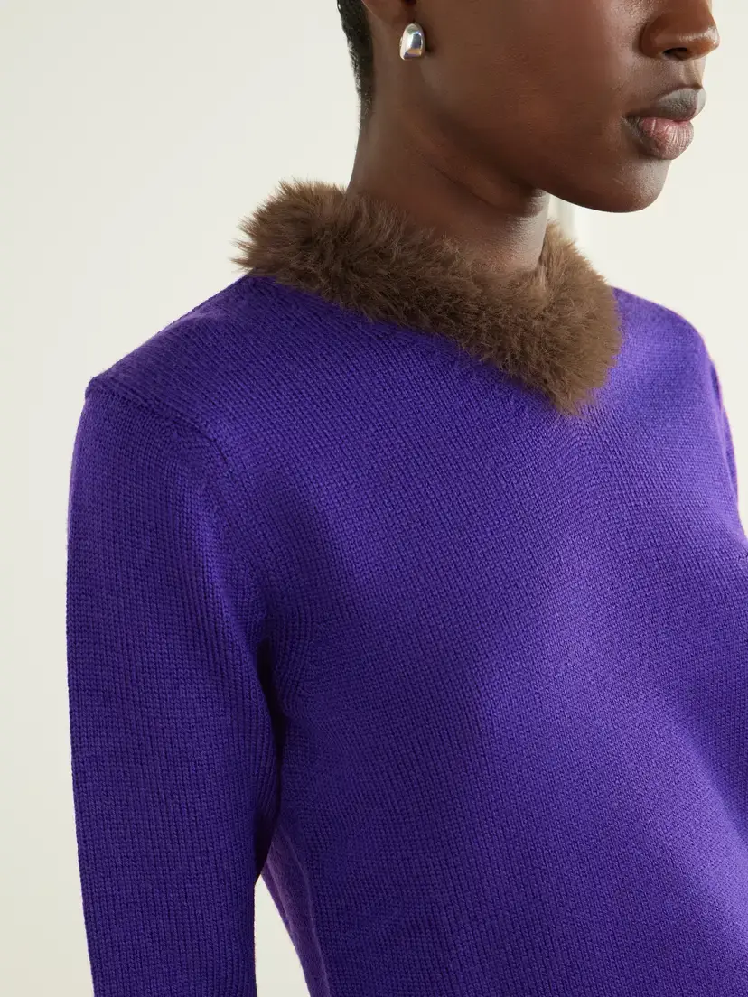Loewe Plush-trimmed Ribbed Wool Sweater | Thumbnail 4 Loewe Plush-trimmed Ribbed Wool Sweater | Thumbnail 4