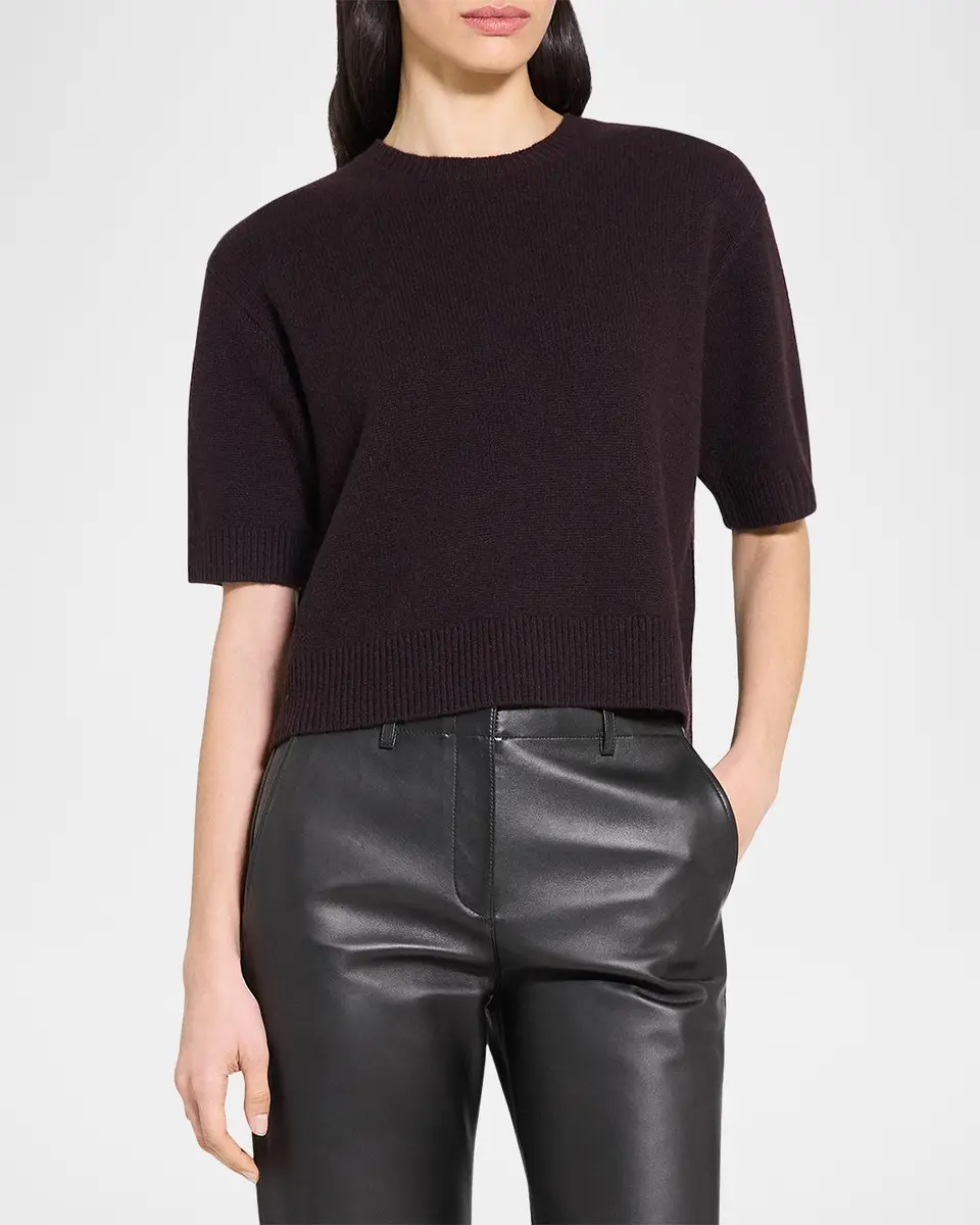 Theory Cashmere Cropped Short-Sleeve T-Shirt | Thumbnail 3 Theory Cashmere Cropped Short-Sleeve T-Shirt | Thumbnail 3