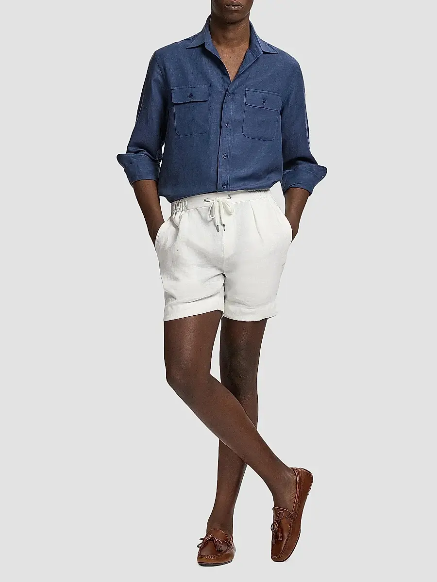 Ralph Lauren Purple Label Men's Silk-Linen Button-Front Shirt | Thumbnail 2 Ralph Lauren Purple Label Men's Silk-Linen Button-Front Shirt | Thumbnail 2