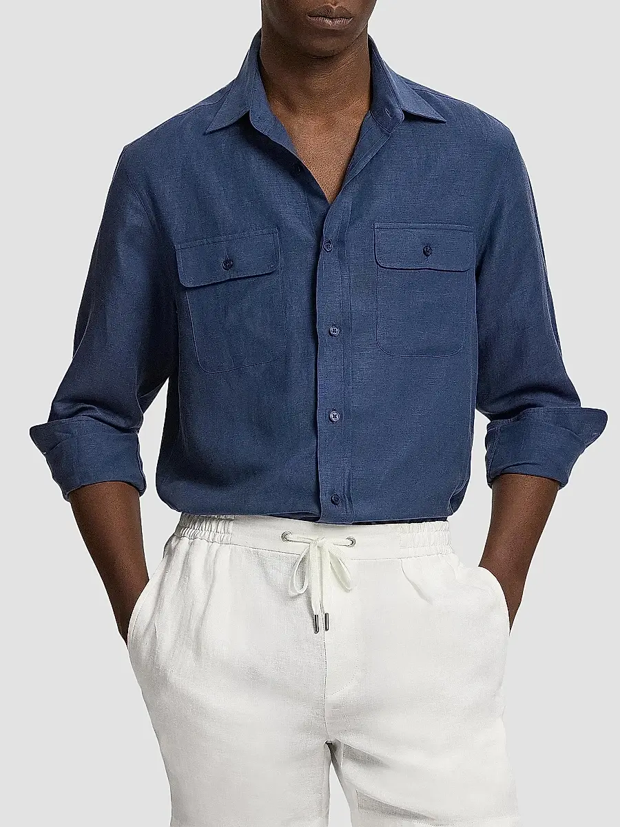 Ralph Lauren Purple Label Men's Silk-Linen Button-Front Shirt | Thumbnail 4 Ralph Lauren Purple Label Men's Silk-Linen Button-Front Shirt | Thumbnail 4