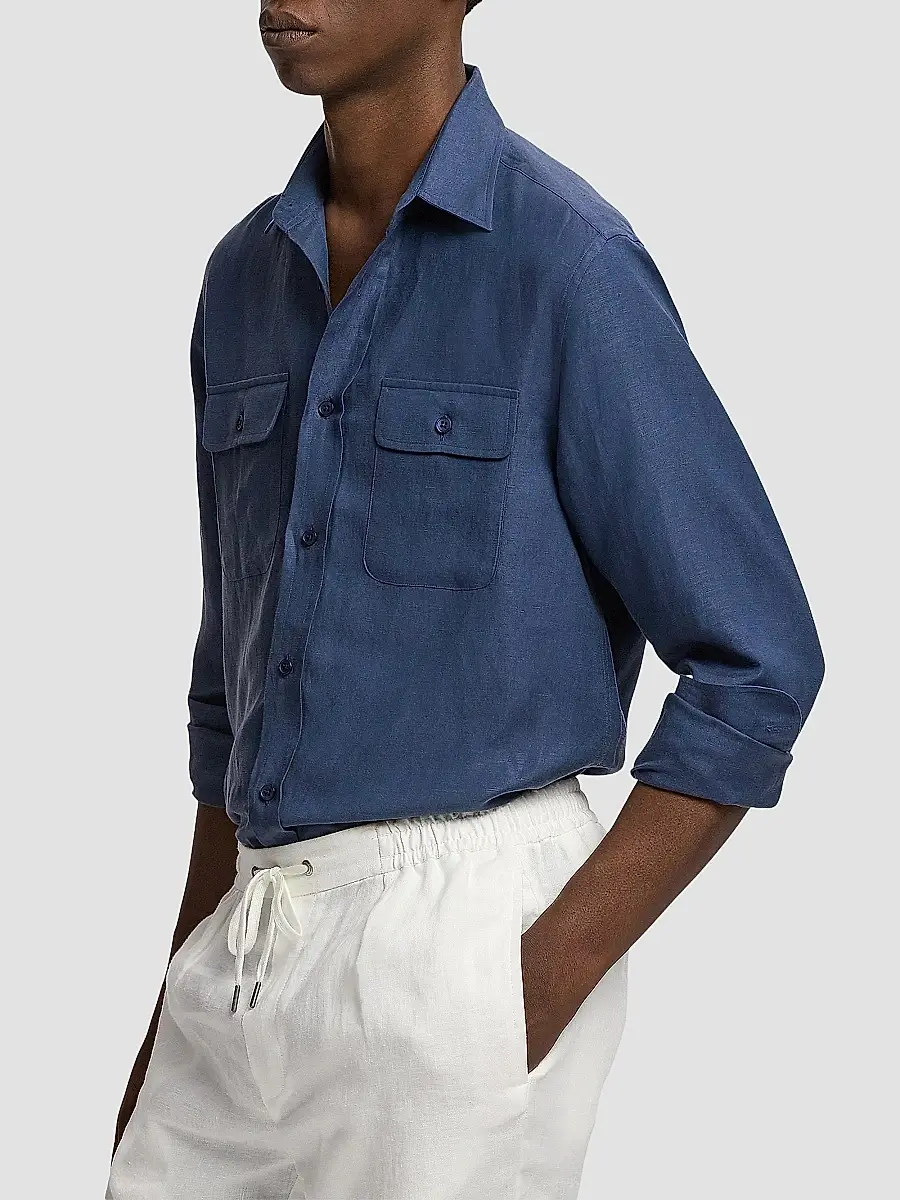 Ralph Lauren Purple Label Men's Silk-Linen Button-Front Shirt | Thumbnail 5 Ralph Lauren Purple Label Men's Silk-Linen Button-Front Shirt | Thumbnail 5