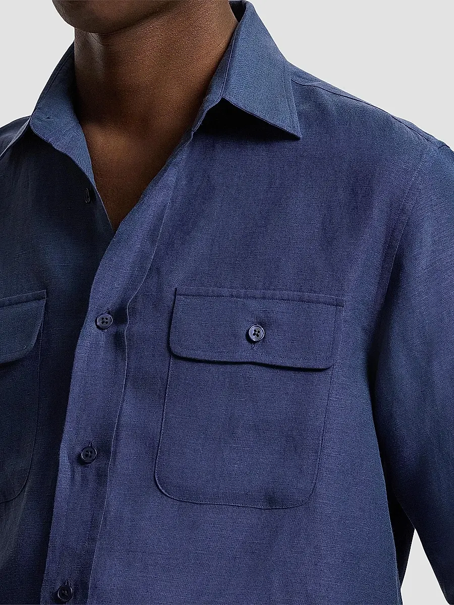 Ralph Lauren Purple Label Men's Silk-Linen Button-Front Shirt | Thumbnail 6 Ralph Lauren Purple Label Men's Silk-Linen Button-Front Shirt | Thumbnail 6