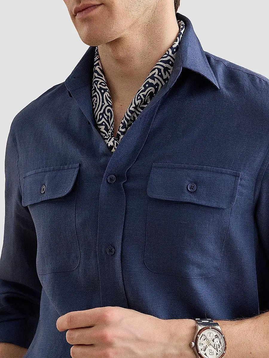 Ralph Lauren Purple Label Men's Silk-Linen Button-Front Shirt | Thumbnail 9 Ralph Lauren Purple Label Men's Silk-Linen Button-Front Shirt | Thumbnail 9