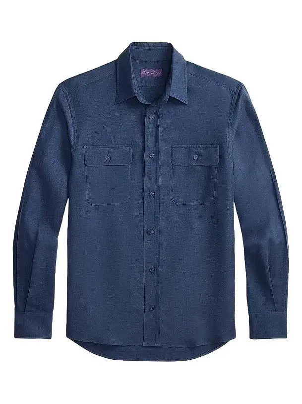 Men's Silk-Linen Button-Front Shirt Men's Silk-Linen Button-Front Shirt