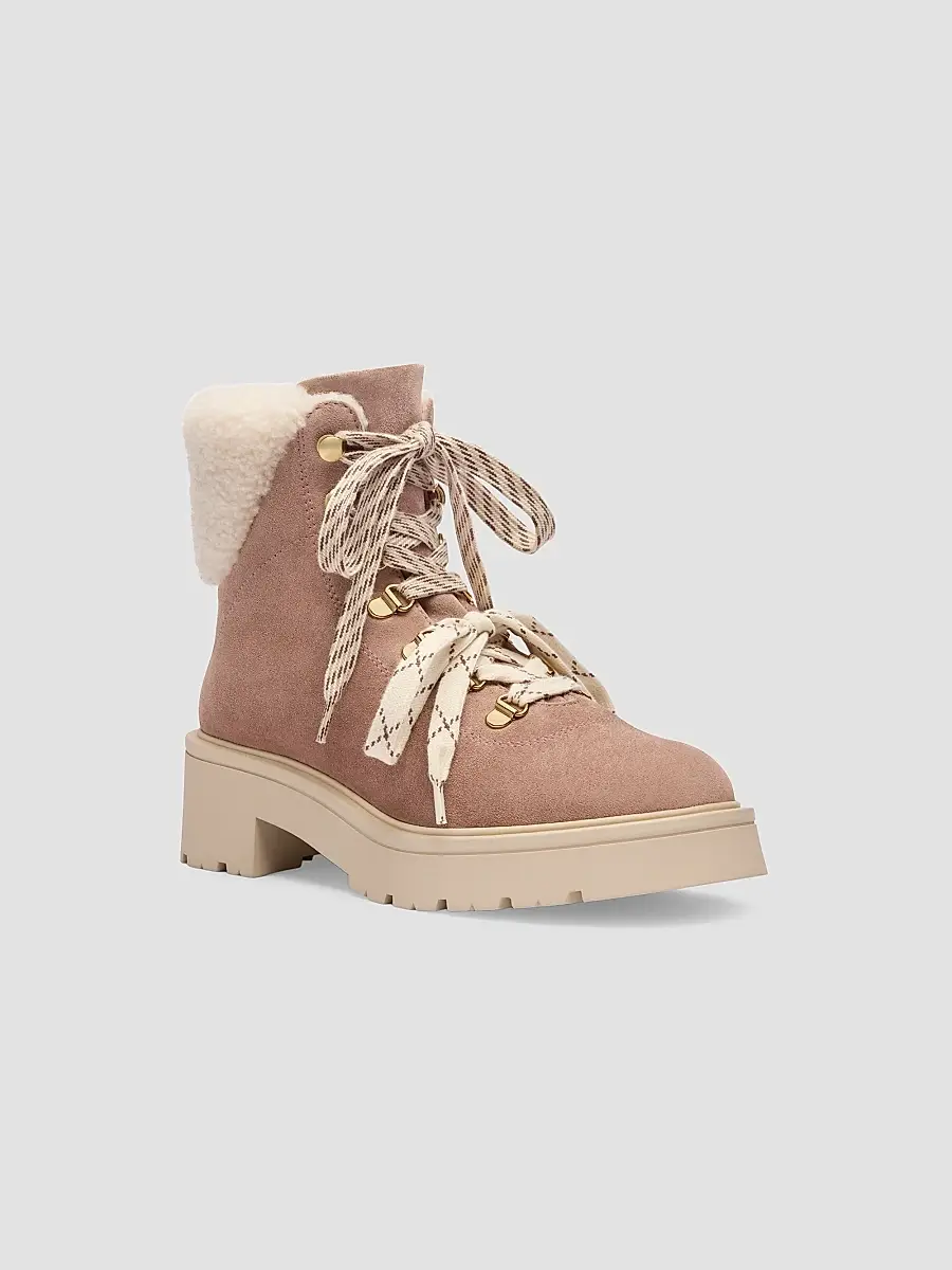 Stuart Weitzman Women's Ren Shearling-Trim Suede Ankle Boots | Thumbnail 2