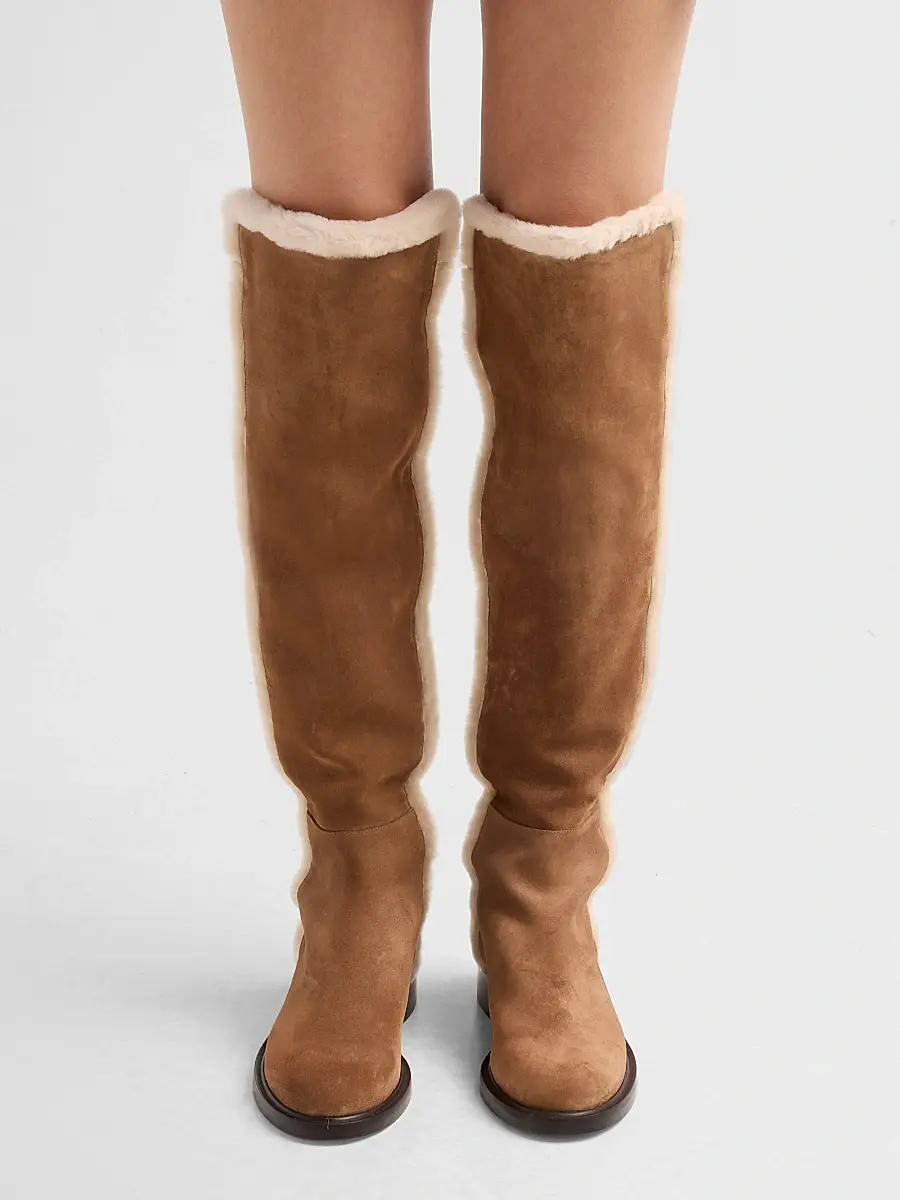 Stuart Weitzman Women's 5050 Cozy Gisele Shearling-Trim Suede Tall Boots | Thumbnail 2 Stuart Weitzman Women's 5050 Cozy Gisele Shearling-Trim Suede Tall Boots | Thumbnail 2