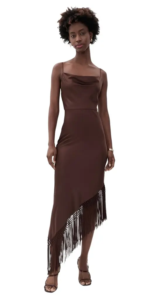Alice + Olivia Harmony Drapey Slip Asymmetrical Midi Dress