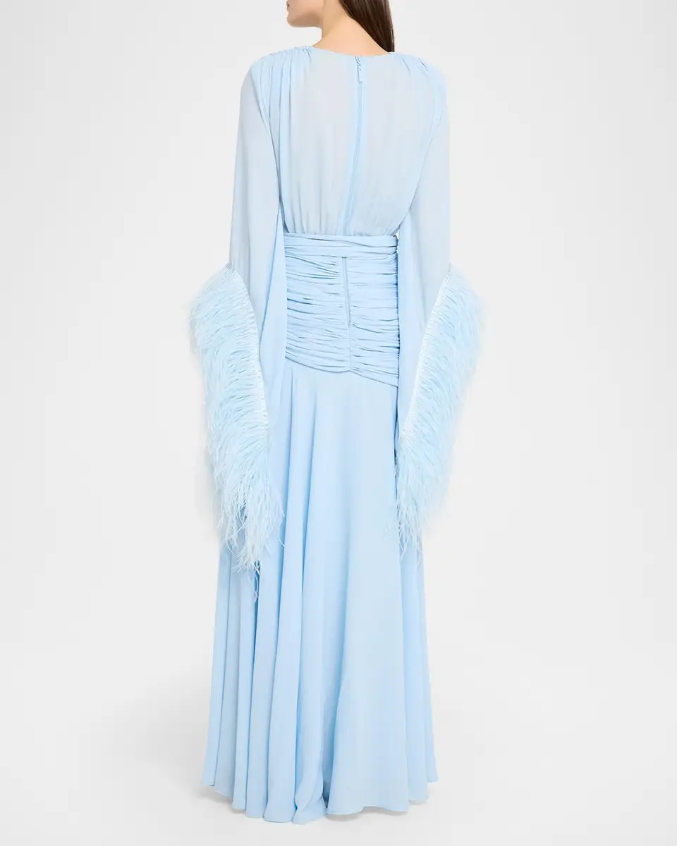 Bronx and Banco Geisha Feather-Trim Deep V-Neck Gown | Thumbnail 3 Bronx and Banco Geisha Feather-Trim Deep V-Neck Gown | Thumbnail 3