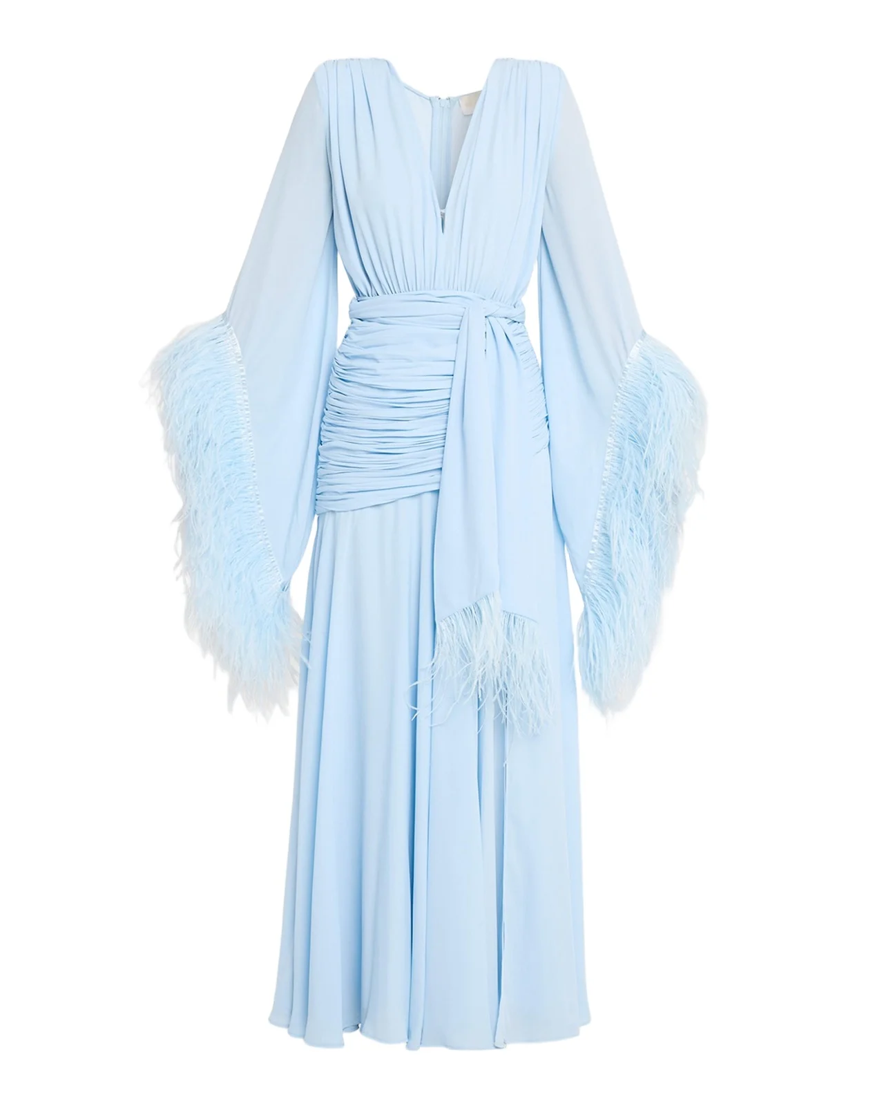 Geisha Feather-Trim Deep V-Neck Gown Geisha Feather-Trim Deep V-Neck Gown