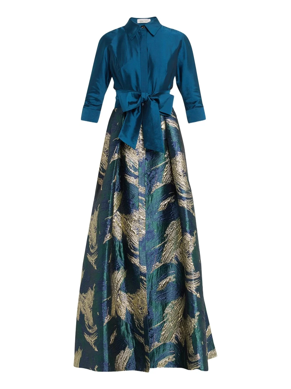 A-Line Metallic Jacquard & Taffeta Shirt Gown