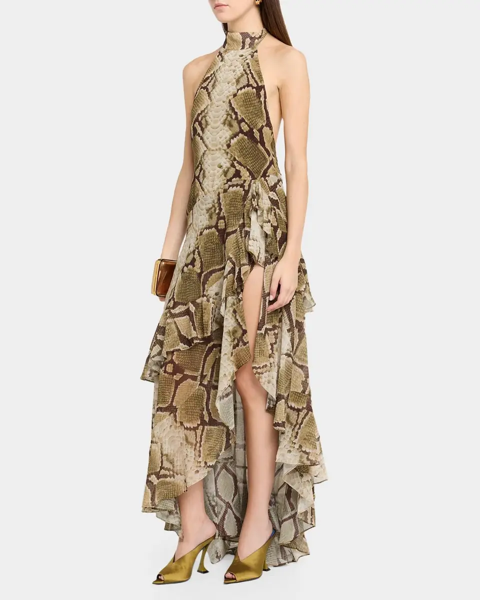 Retrofête Nevae Snake Chiffon High-Low Dress | Thumbnail 4