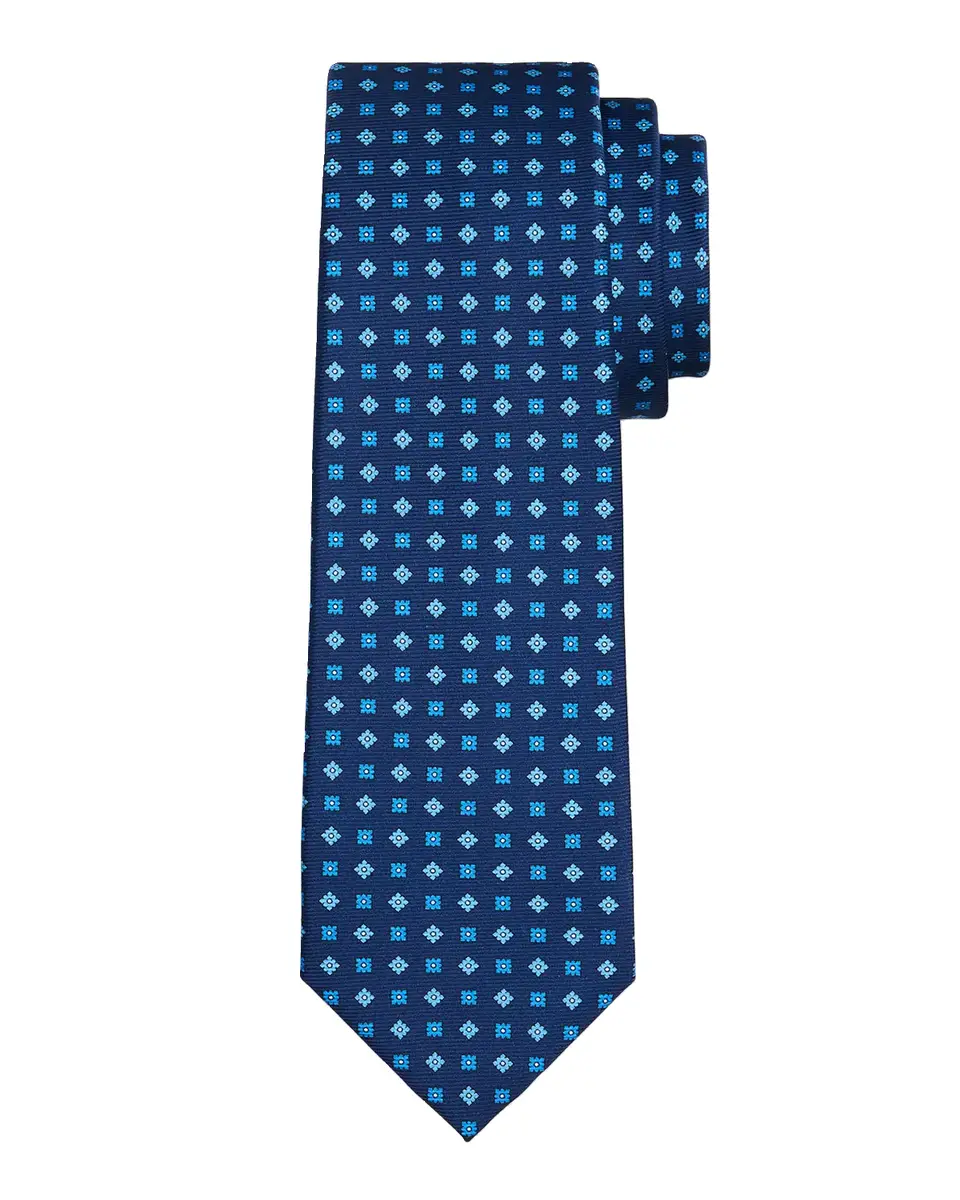Kiton Men's Silk Micro-Geometric 7-Fold Tie | Thumbnail 2 Kiton Men's Silk Micro-Geometric 7-Fold Tie | Thumbnail 2