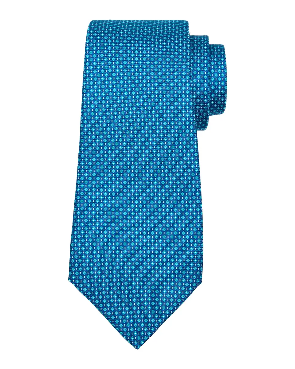 Kiton Men's Silk Micro-Geometric 7-Fold Tie | Thumbnail 2 Kiton Men's Silk Micro-Geometric 7-Fold Tie | Thumbnail 2