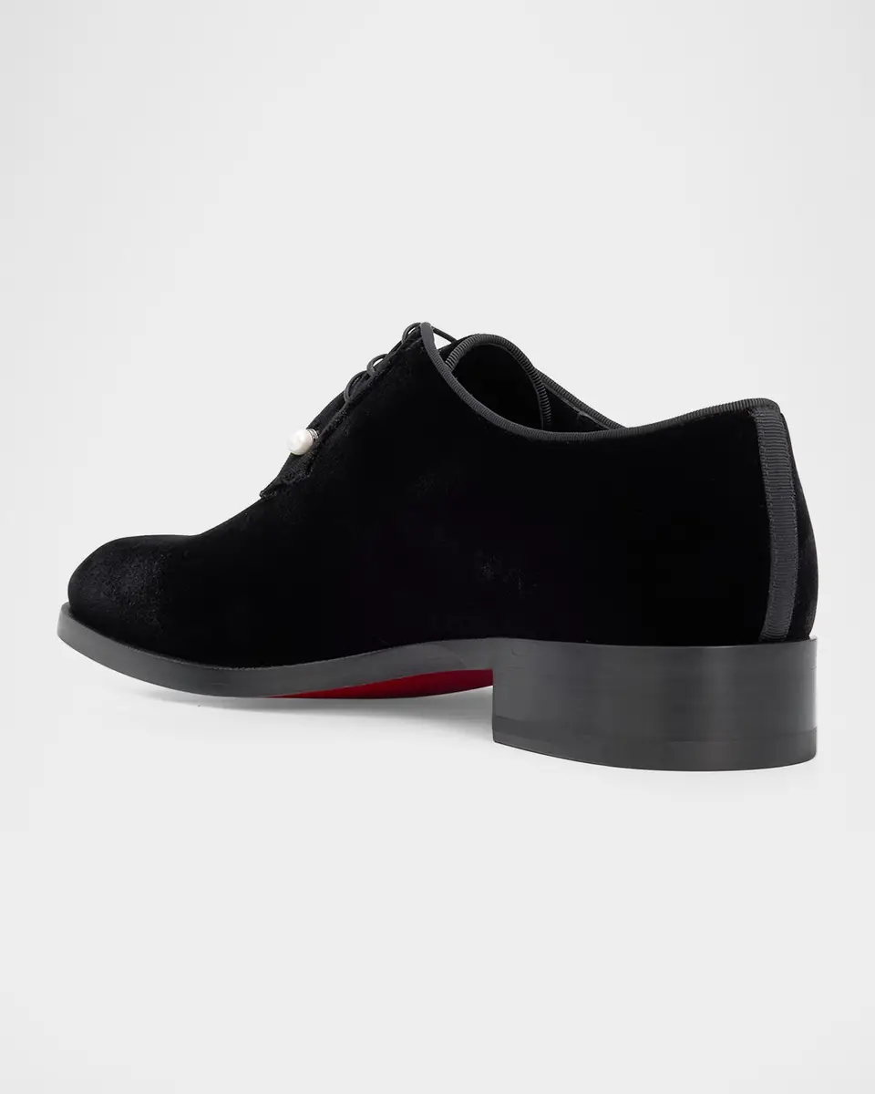 Christian Louboutin Men's Chambeliss Embellished Velvet Derbys | Thumbnail 2 Christian Louboutin Men's Chambeliss Embellished Velvet Derbys | Thumbnail 2