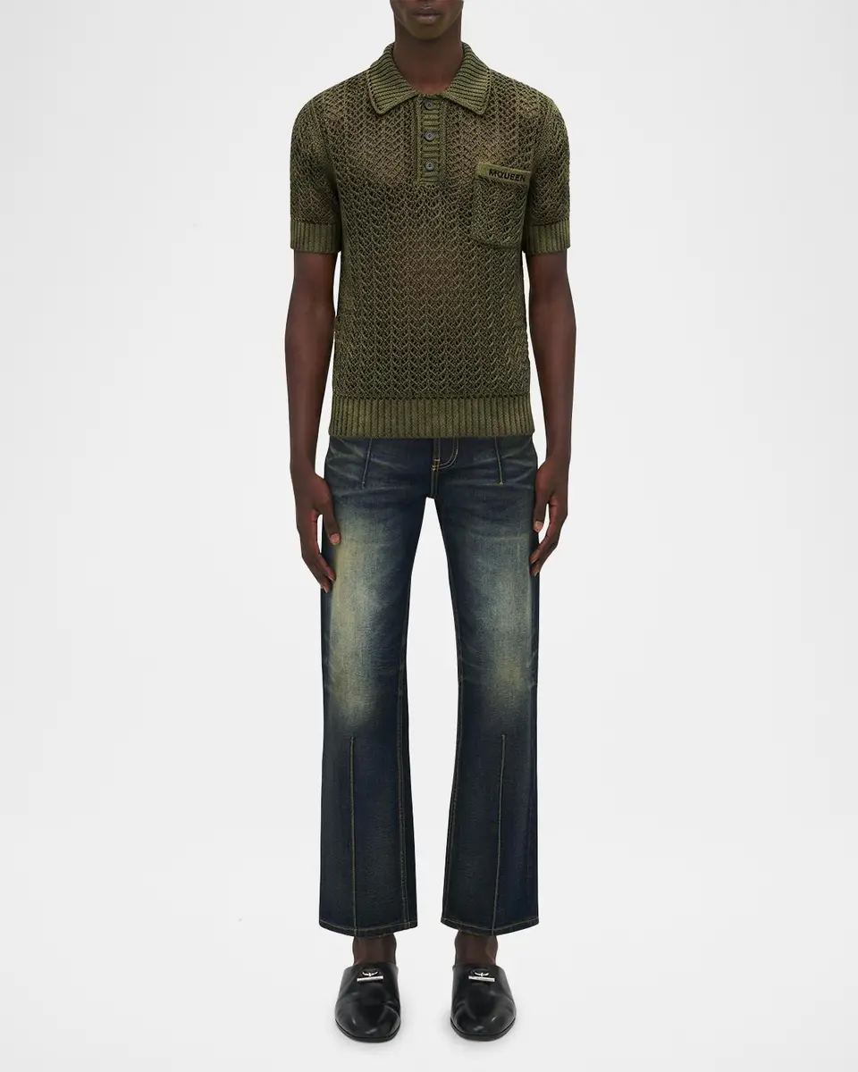 Alexander McQueen Men's Cotton Crochet Pocket Polo Shirt | Thumbnail 2 Alexander McQueen Men's Cotton Crochet Pocket Polo Shirt | Thumbnail 2