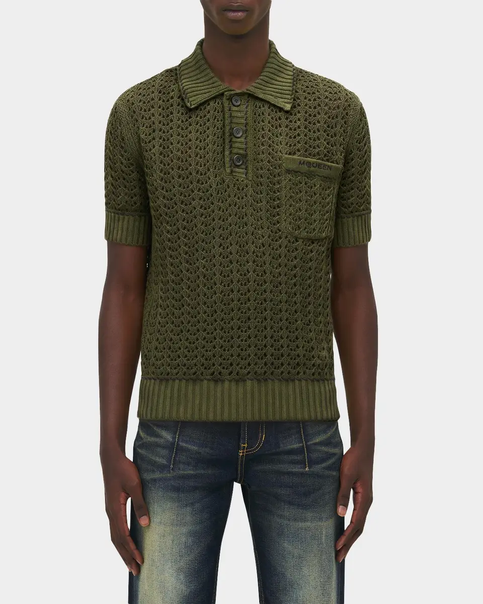 Alexander McQueen Men's Cotton Crochet Pocket Polo Shirt | Thumbnail 4 Alexander McQueen Men's Cotton Crochet Pocket Polo Shirt | Thumbnail 4