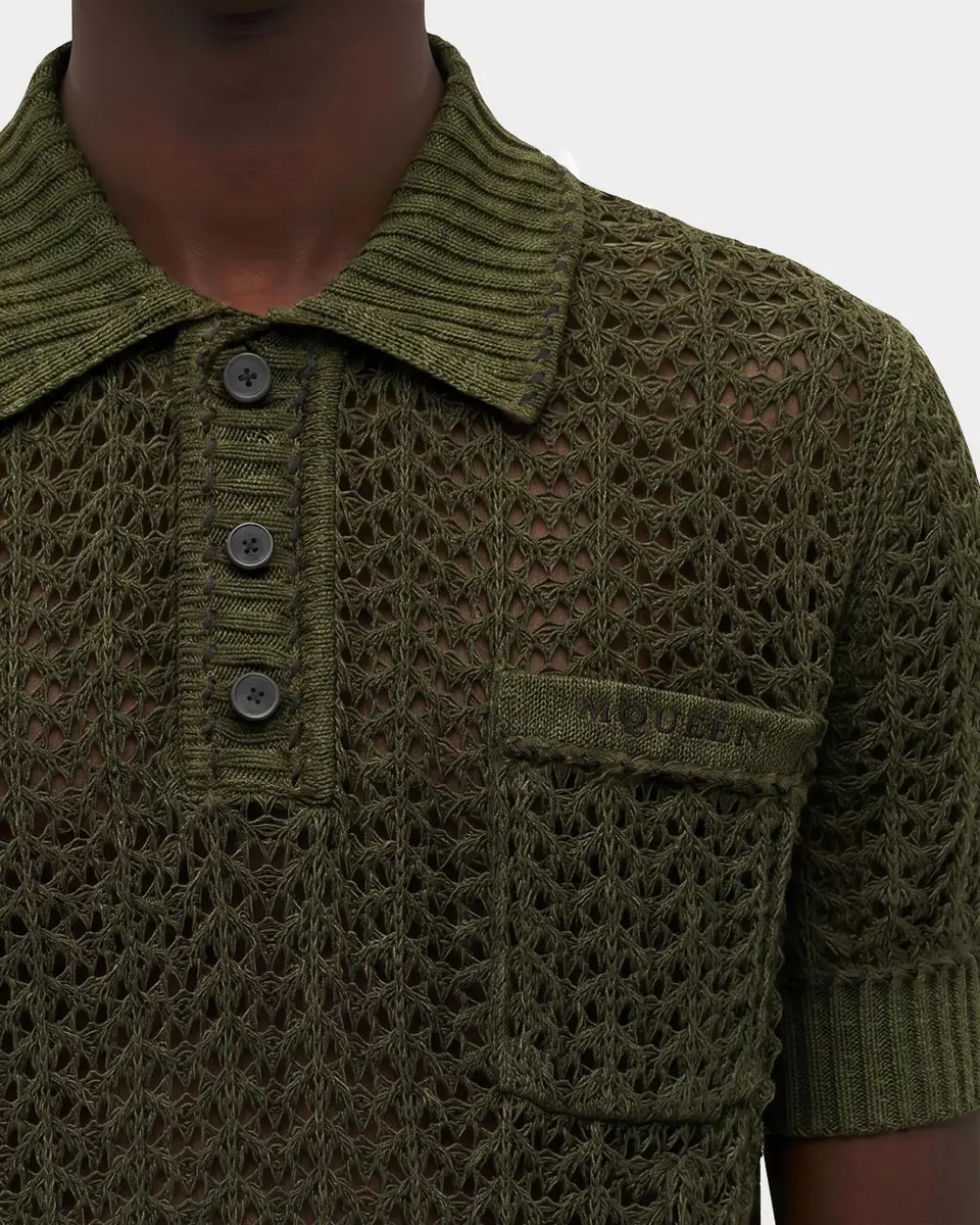Alexander McQueen Men's Cotton Crochet Pocket Polo Shirt | Thumbnail 5 Alexander McQueen Men's Cotton Crochet Pocket Polo Shirt | Thumbnail 5