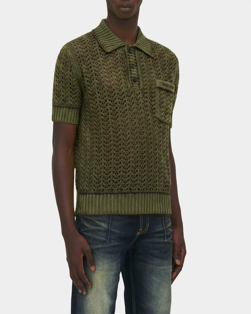 Alexander McQueen Men's Cotton Crochet Pocket Polo Shirt | Thumbnail 6 Alexander McQueen Men's Cotton Crochet Pocket Polo Shirt | Thumbnail 6