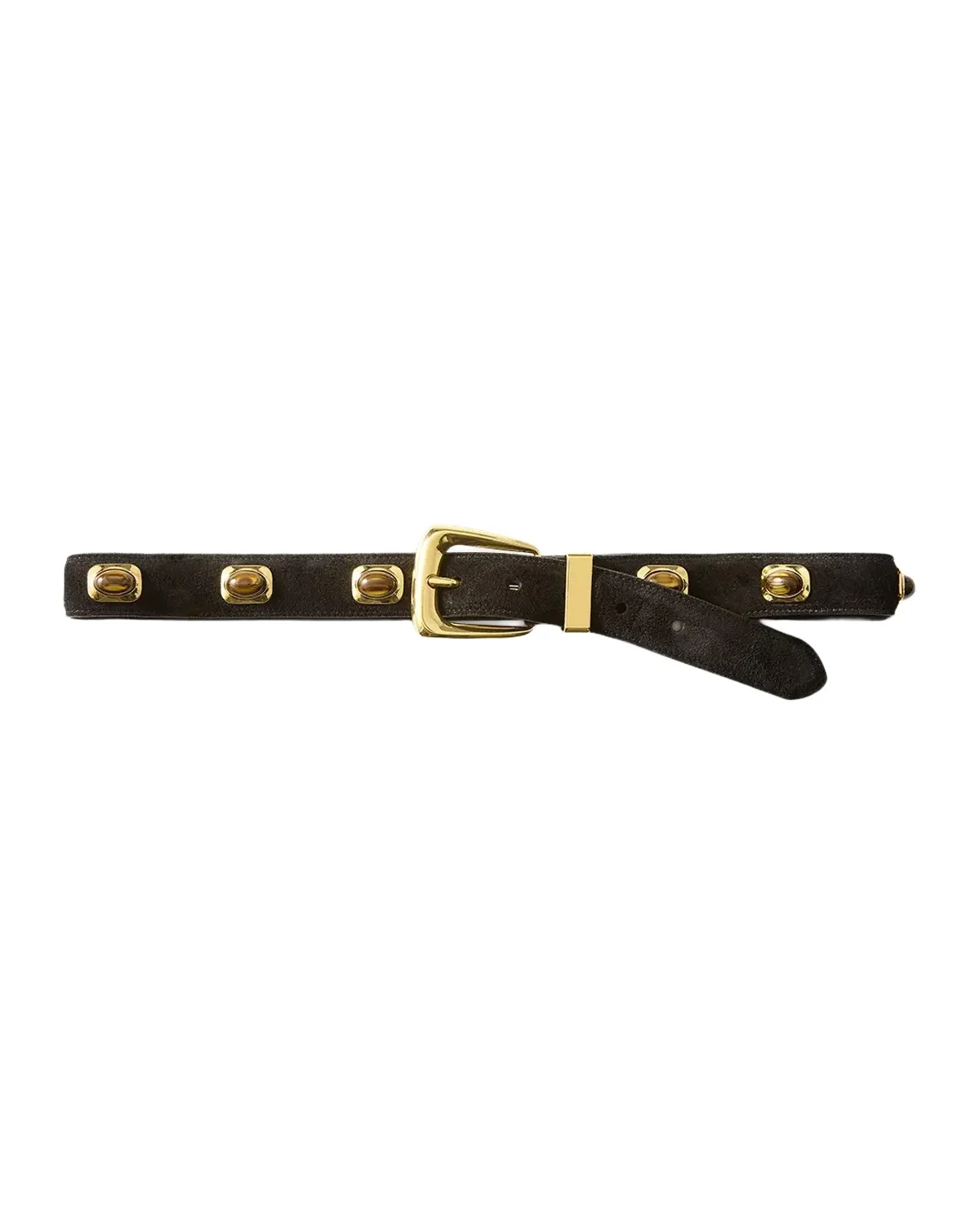 Veronica Beard Arch Cabochon Stone-Embellished Suede Belt