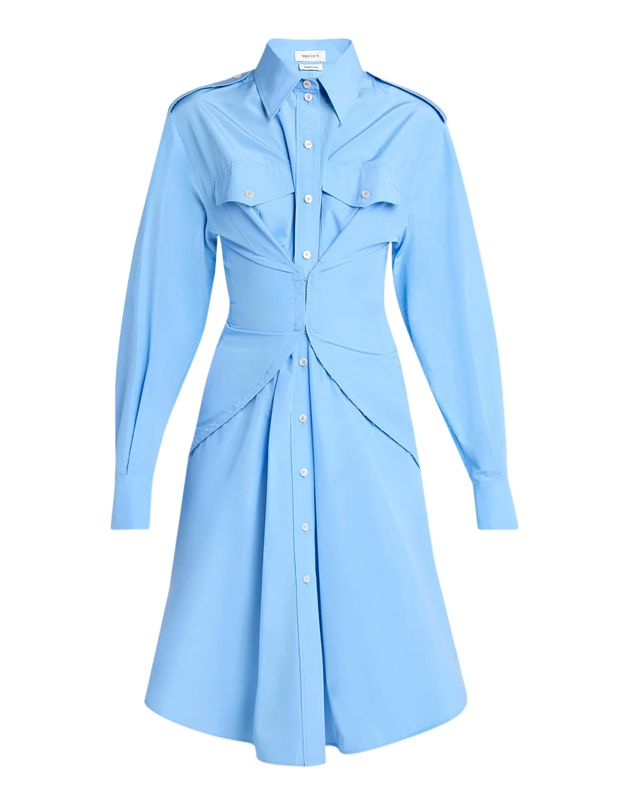 Alexander McQueen Responsible Cotton Taffeta Gathered-Waist Shirtdress