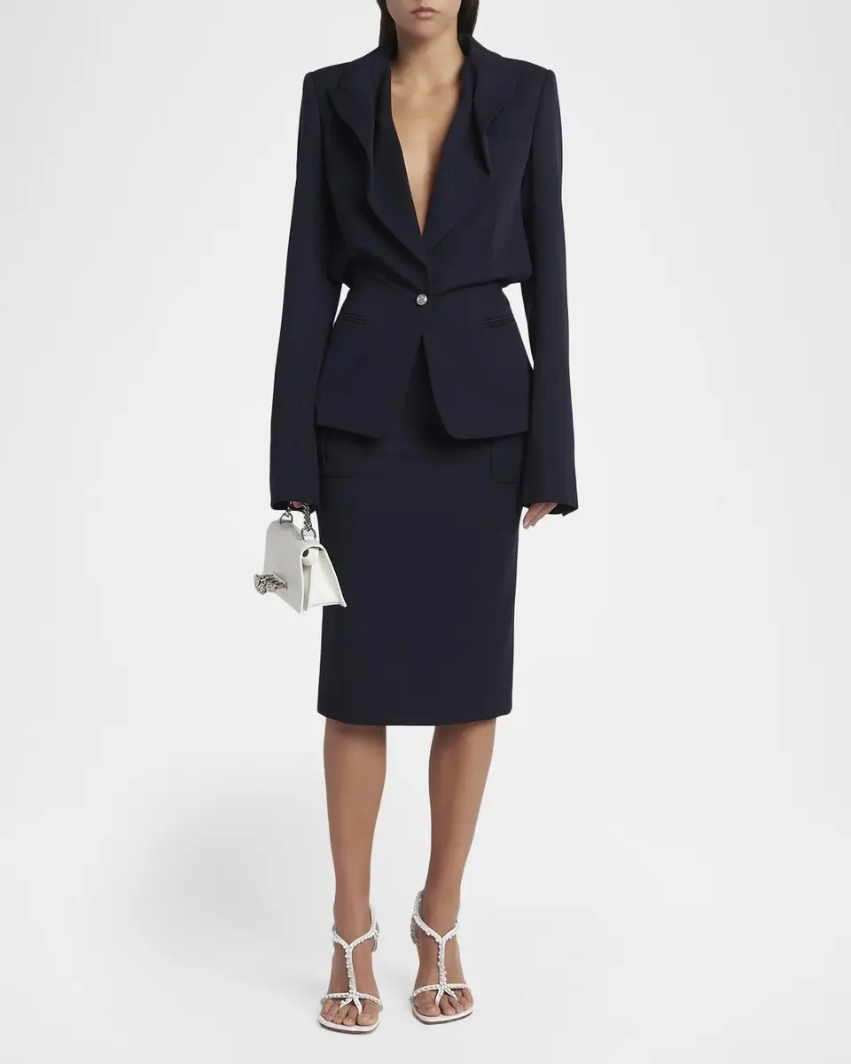 Alexander McQueen Front-Pocket Grain De Poudre Pencil Skirt | Thumbnail 2