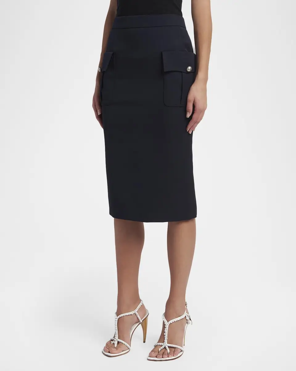 Alexander McQueen Front-Pocket Grain De Poudre Pencil Skirt | Thumbnail 4