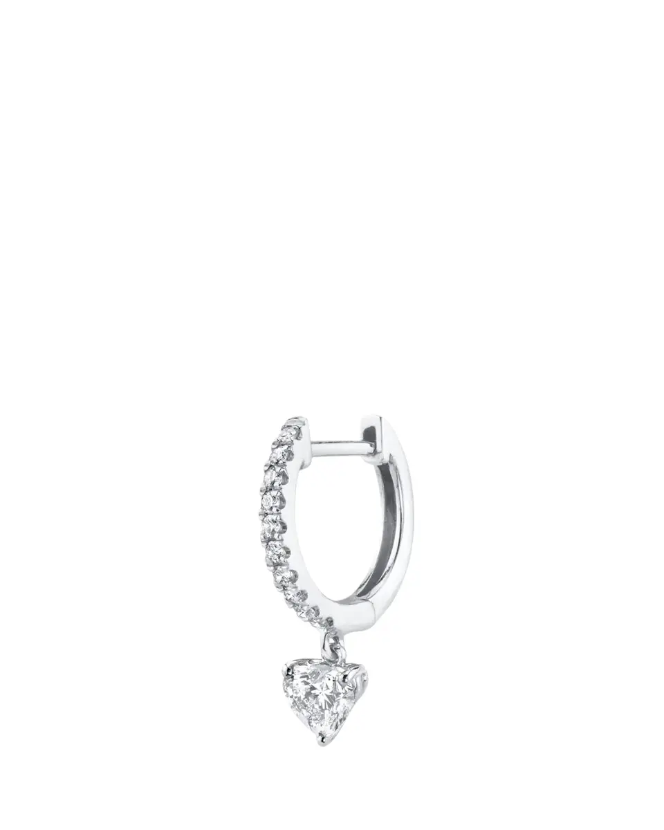 Anita Ko 18K White Gold Pave Huggie Earring with Heart Diamond Drop, Single | Thumbnail 2 Anita Ko 18K White Gold Pave Huggie Earring with Heart Diamond Drop, Single | Thumbnail 2