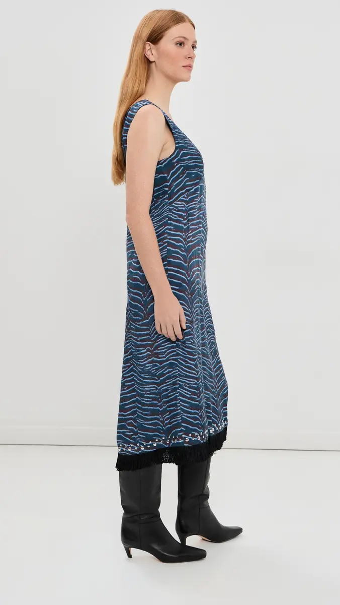 3.1 Phillip Lim Tiger Print Studded Midi Dress with Fringe Petrol Multi | Thumbnail 4 3.1 Phillip Lim Tiger Print Studded Midi Dress with Fringe Petrol Multi | Thumbnail 4