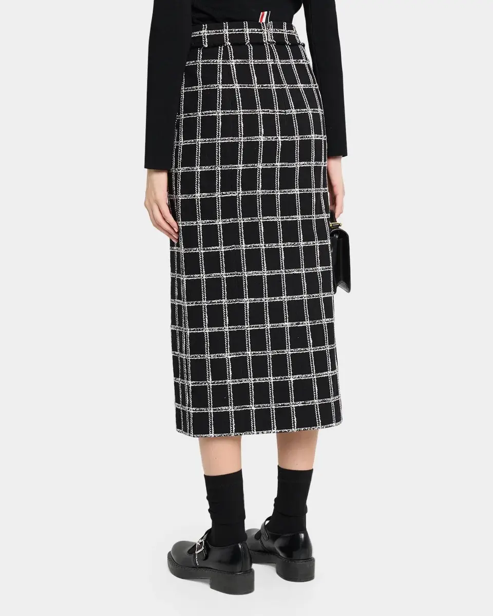Thom Browne Windowpane Tweed Frayed Button-Front Midi Skirt | Thumbnail 3 Thom Browne Windowpane Tweed Frayed Button-Front Midi Skirt | Thumbnail 3