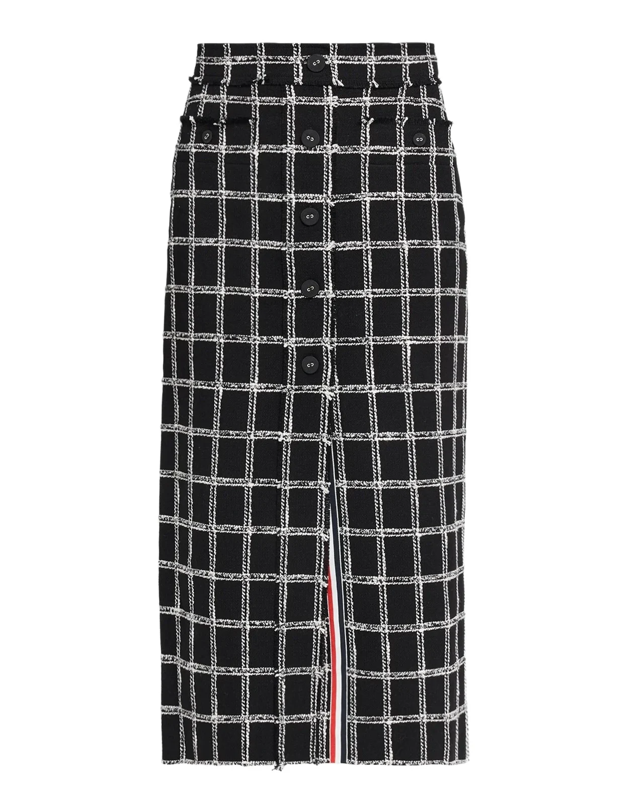 Thom Browne Windowpane Tweed Frayed Button-Front Midi Skirt